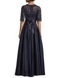 Half-Sleeve Lace Combo Gown, Navy