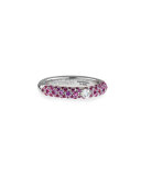 18K White Gold & Pink Sapphire Ring with One Diamond, Size 6
