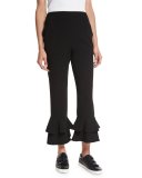 Crepe Ruffle-Hem Cropped Pants