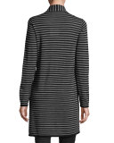 Stripe-Print Open-Front Long Cardigan, Black/Ash