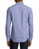 Shadow Geometric-Plaid Woven Sport Shirt, Light Blue