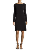 Long-Sleeve Ruffle-Hem Jersey Dress, Black