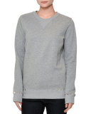Long-Sleeve Rockstud-Trim Sweatshirt, Gray Melange