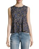 The Peplum Tank Top, Floral Field (Blue)