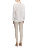 Mesh-Stitched Long-Sleeve Pullover Sweater