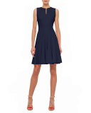 Sleeveless Fit-&-Flare Zip Dress, Navy