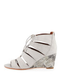 Jeisa Lace-Up Wedge Sandal, Light Gray