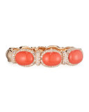Coral Cabochon & Diamond Bangle Bracelet