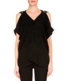 Leo Cold-Shoulder Embellished Top, Black