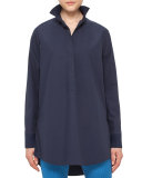 Pleated-Trim Cotton Tunic, Slate