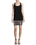 Sleeveless Crepe & Jersey Tank Dress, Black