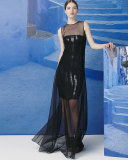 Strapless-Illusion Sequin Chiffon Gown