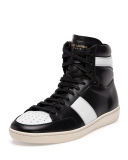 Contrast-Stripe Leather High-Top Sneaker