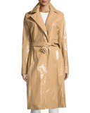 Kelma Belted Leather Trenchcoat, Almond Butter