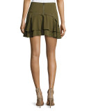 Flirty Tiered Grommet Silk Skirt, Green