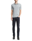 Short-Sleeve Pique Oxford Polo Shirt, Light Gray