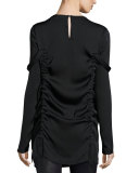 Long-Sleeve Stretch Silk Tunic, Black