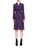 Marian Striped Silk Shirtdress, Navy/Red
