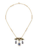 Vintage 18K Yellow Gold Chain Necklace with Diamond & Sapphire Pendant