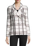 Plaid Double-Breasted Jacket, Cream/Multicolor