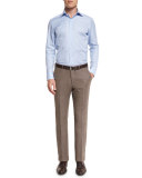 Flannel Flat-Front Trousers, Tan