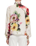 Bouquet-Print Tie-Neck Blouse, Multi