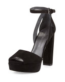 Hijinx Suede Chunky-Heel Sandal, Black