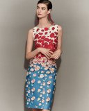 Sleeveless Floral Cocktail Dress, Blue/Red