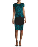 Aegean Floral Jacquard Knit Sheath Dress, Caviar/Seafoam