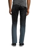 Dip-Dye Coated Skinny Moto Jeans, Black/Blue