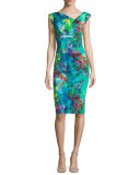 Cap-Sleeve Floral-Printed Sheath Dress