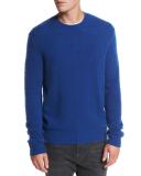 Textured Wool-Cashmere Crewneck Sweater, Cobalt