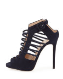 Cam Caged Suede Peep-Toe 120mm Bootie