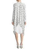 Cactus-Print Kaftan Blouse, Chalk/Black