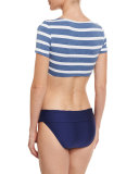 Chambray Cottage Striped Short-Sleeve Swim Top, Blue