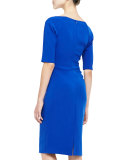 Deedie 3/4-Sleeve Side Ruched Dress, Cobalt