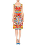 Sleeveless Carretto-Print Dress, Red/Yellow/Blue