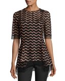 Wavy-Illusion Half-Sleeve Top