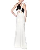 Ruloe Contrast Multi-Strap Back Gown, White/Black