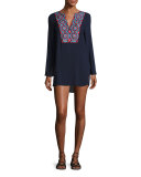 Embroidered Long-Sleeve Tunic Coverup