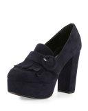 Suede Kiltie 110mm Loafer Pump, Bleu