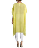 Short-Sleeve Airy Linen Maltinto Long Poncho, Yarrow 
