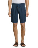 Baie Solid Linen Cargo Shorts, Navy