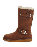 Kensington Leather Buckle-Trim Boot, Toast, Youth