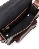 Small Leather Hook Satchel Bag, Dark Brown