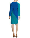 Long-Sleeve Spiral Silk Dress, Blue