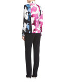 Orchid-Print One-Button Jacket, Off White