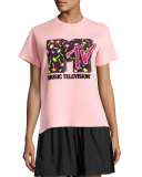 Sequined MTV Short-Sleeve Sweatshirt, Powder Pink