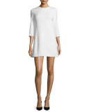 Gem 3/4-Sleeve Ponte Shift Dress, White