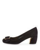 Suede Buckle-Toe 55mm Pump, Nero